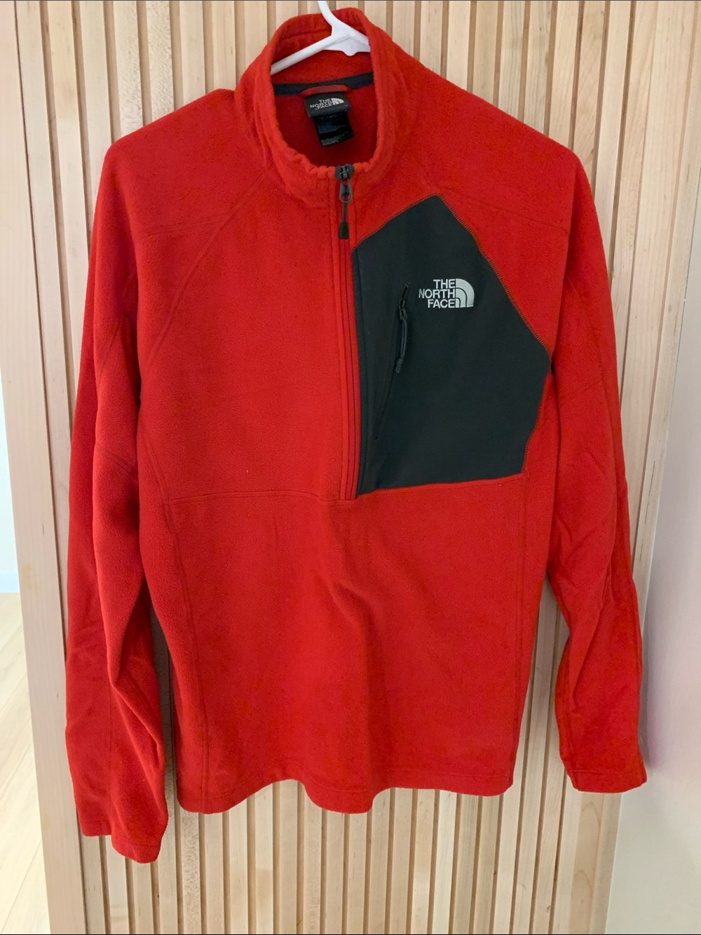 The North Face Red Fleece Quarter-Zip with Black Chest Panel